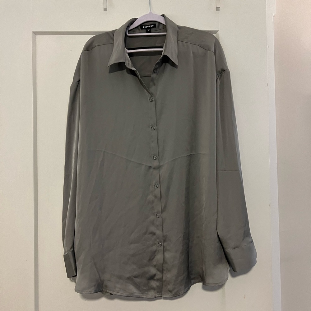 GREY EXPRESS OVERSIZED PORTOFINO BLOUSE L-XL-XXL OFFUCE LUXE CASUAL GRAY